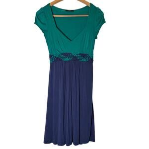 Soprano womens cap sleeve green navy fit flare dress.  Size XS.  workwear